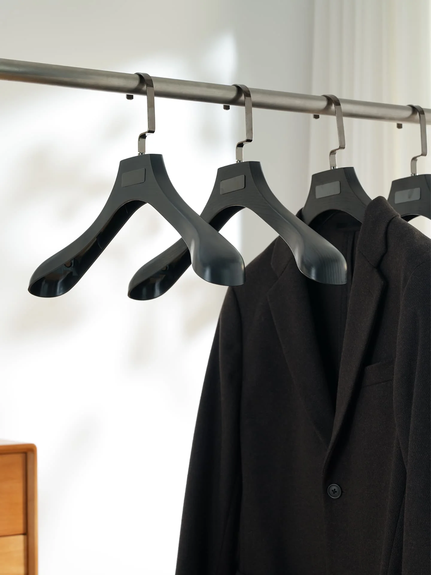 Black Wood Grain Plastic Hangers for Mens Display